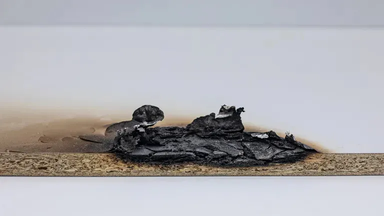 Flammex decorative board after 30 minutes of open-flame testing